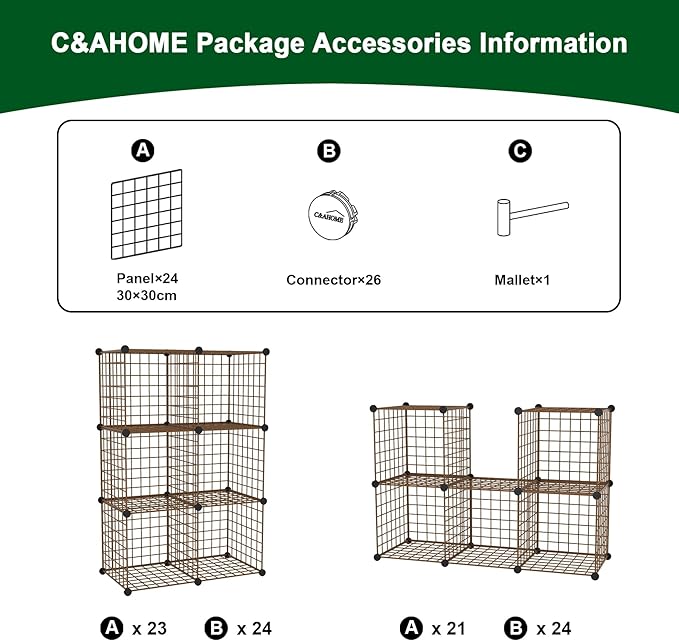 C&AHOME Wire Cube Storage, 6 - Cube Organizer Metal C Grids Units, Brown | Modular Shelves Units, Closet Organizer, Storage Bins Shelving, Ideal for Home, Office, Living Room