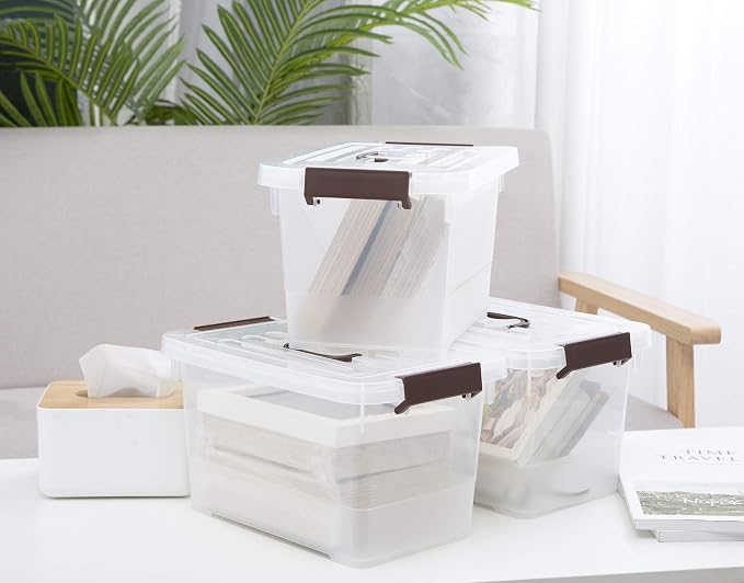 4 Pack-Plastic Storage Bins with Lids and Handle, Clear Plastic Latching Box for Storage, Stackable Storage Containers for Organizing, Multi-Purpose, 7 Quart