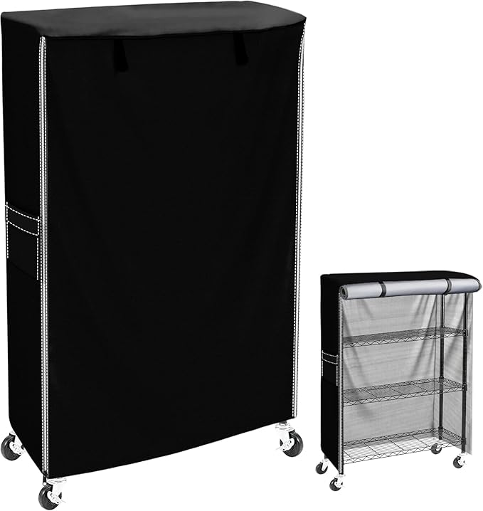 Wire Shelf Cover 36x18x54 Heavy Duty 600D Dustproof Storage Rack Cover | shelving cover side pockets for tools, inner Velcro fixation for stability, for a clean and organized storage