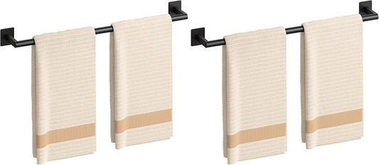 Matte Black Towel Bar, 24 Inch Towel Racks for Bathroom Wall Mounted, Heavy Duty Stainless Steel Towel Holder, Easy Installation (Total Length 26 Inch) (Pack of 2)