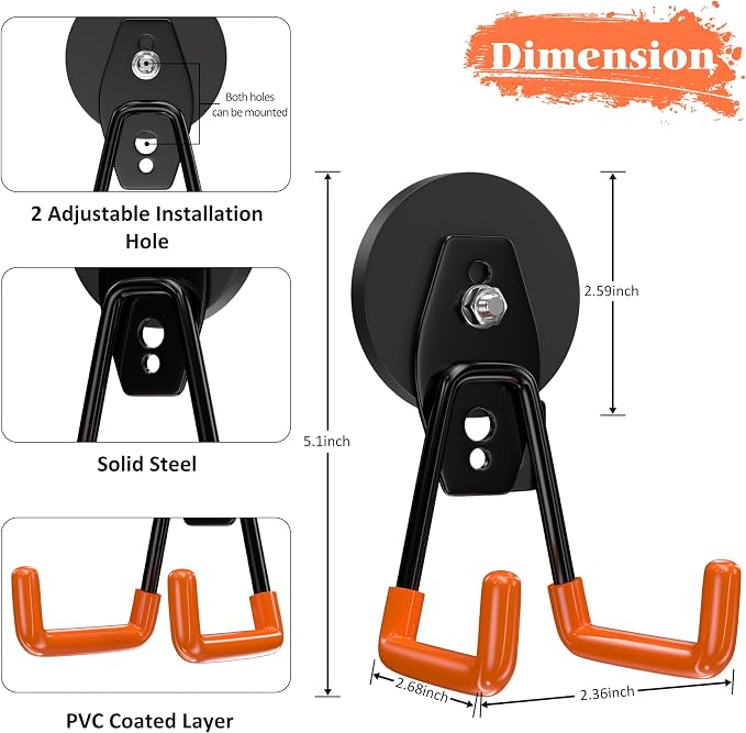 ENUODA Magnetic Hooks Heavy Duty Magnetic Tool Holder Utility Neodymium Magnet Hooks for Hanging Coat, Toolbox, Shovel, Broom, Mop, Garage, Container, Van, Cabinet, Locker, 2 Pack