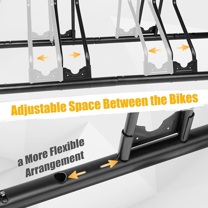 CyclingDeal Bicycle Floor Parking Rack Stand - for Mountain MTB Road Bike - Indoor Home Garage Storage - Adjustable 4 Bikes
