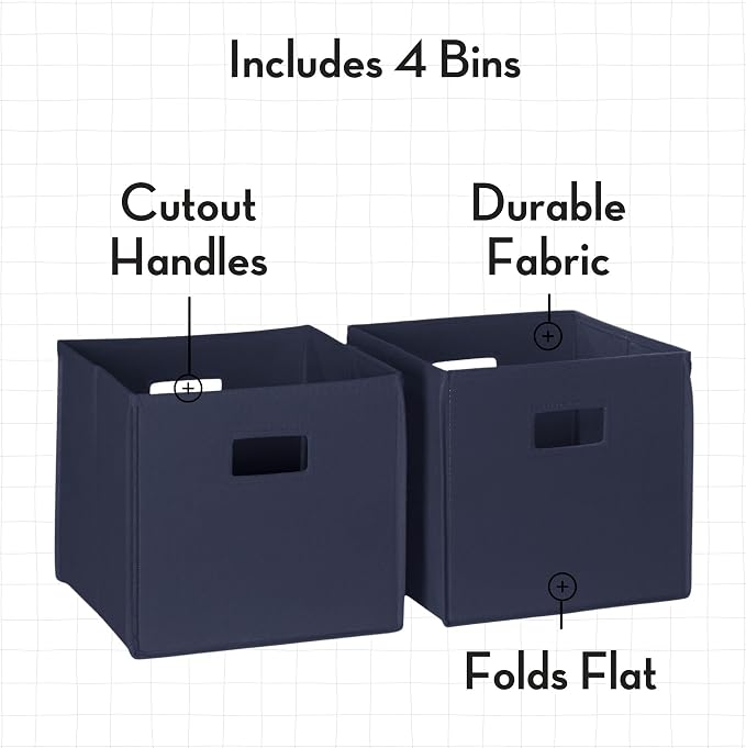 RiverRidge Folding Storage Bins - 4-pack of 10in Tall Navy Cubes | Fabric Bins, Set of 4 Storage Cubes, Cut-out Handles, Playroom Closet Organizer, Collapsible Cubby with Bottom Board Insert