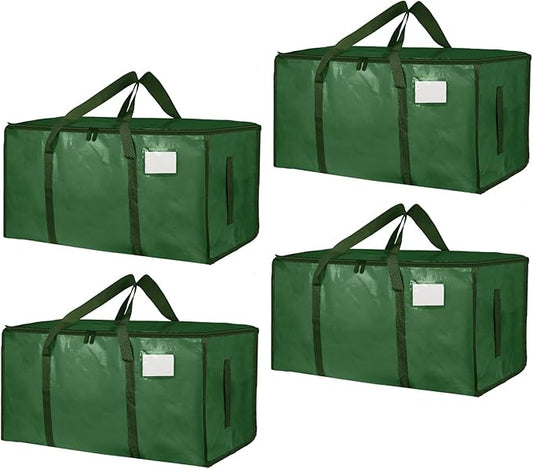 4 Pack-Extra Large Heavy Duty Moving Bags - Waterproof Storage Totes with Handles & Zippers, Foldable for College Dorm, Storage (olive green)