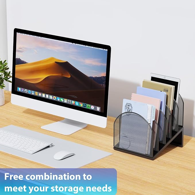 gianotter Desktop File Organizer, Desk Organizer with 5 Compartments, Paper Organizer for Desk, Workspace Organizers for Office Supplies (Black, Inclined Style)