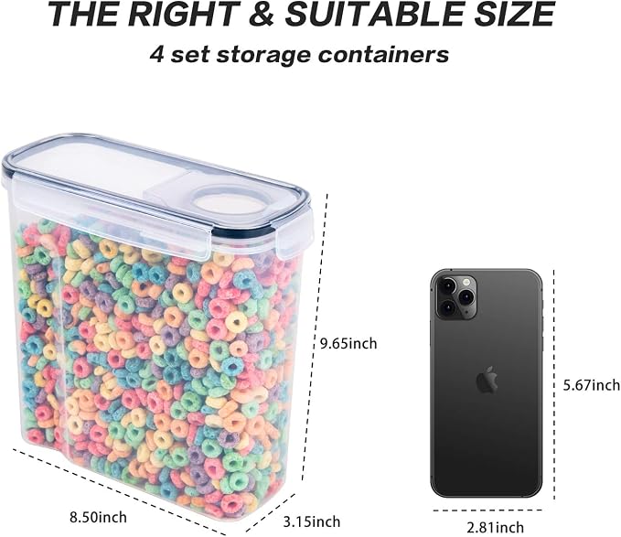 FOOYOO Cereal Containers Storage Set - 3 Piece Airtight Large Dry Cereal Container (135.2oz), BPA Free Dispenser Plastic Cereal Storage Containers with 16 Labels & Pen