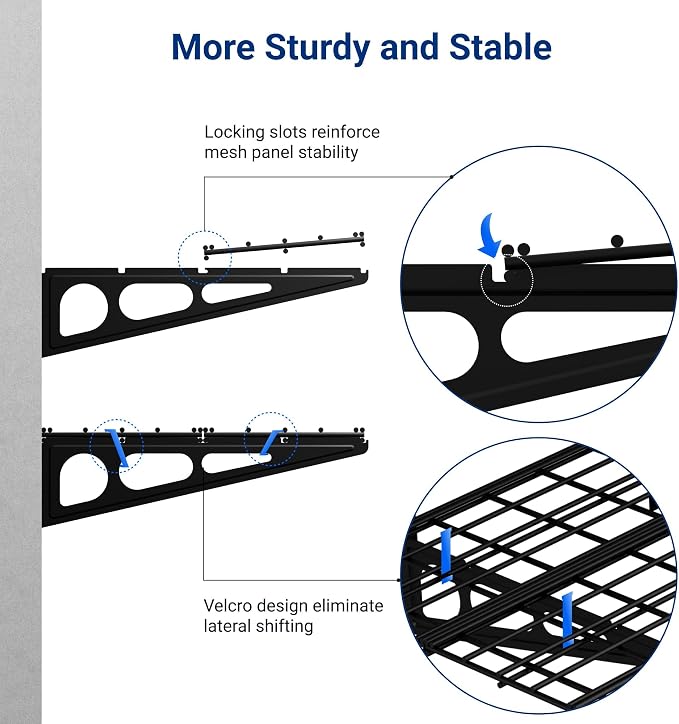 FLEXIMOUNTS 4-Pack 2x4ft Wall Shelf Garage Storage Rack Wall Mounted, Black | 24-inch-by-48-inch Garage Floating Shelves, Total 1200lbs Capacity, Rustproof Seamless Grid Design, Classic Series