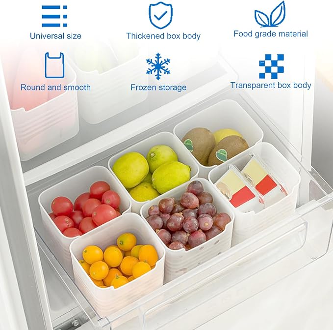6 PCS Fridge Organizer Bins, Refrigerator Side Door Storage Box, Plastic Clear Storage Container for Fridge Cupboard Pantry Snacks Tins Kitchen