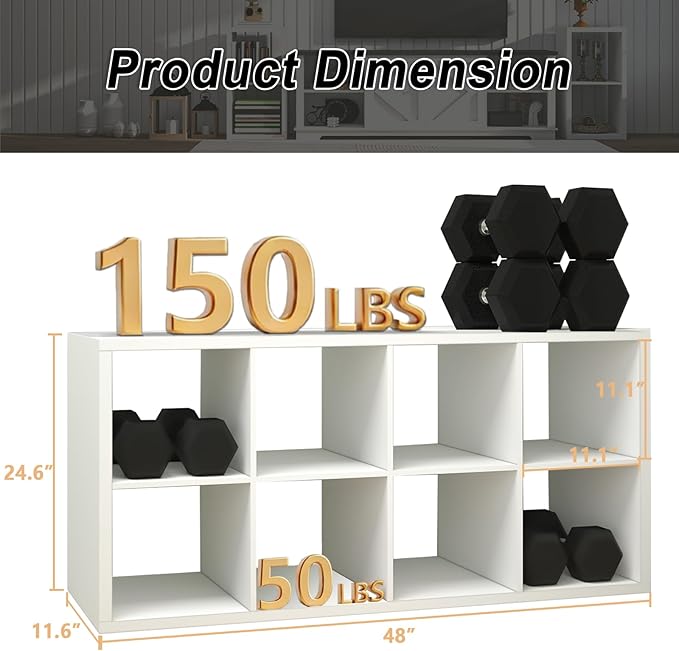 8 Cube Storage Organizer Shelf, White, 11 inch | 2026 Wooden Thick Frame, Anti-Tipping Kits, Reversible Open Back Bookcase, Horizontal and Vertical Dual-use