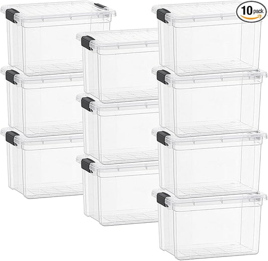 Superio Clear Storage Box with Lid, 26 Quart Plastic Container Bins for Organizing, Stackable Crates, BPA Free, Non Toxic, Odor Free, Organizers for Home, Office, School, and Dorm, 10 Pack