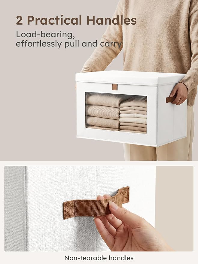 Homsorout Medium Fabric Storage Bins - Closet Shelf Organizer with Open Window, 5 Pack Closet Baskets for Shelves, Stackable Decorative Boxes for Home, Dorm, White, 13.7" x 9.8” x 9.8"