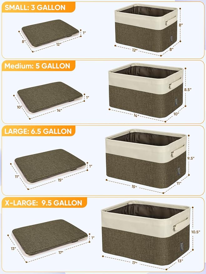 BALEINE 2 Pack Fabric Closet Storage Bins for Shelves, Linen Closet Organizers and Storage, Decorative Baskets for Organizing, Shelf, Clothes, Home, Office (Brown, 17''x13''x10.5'')
