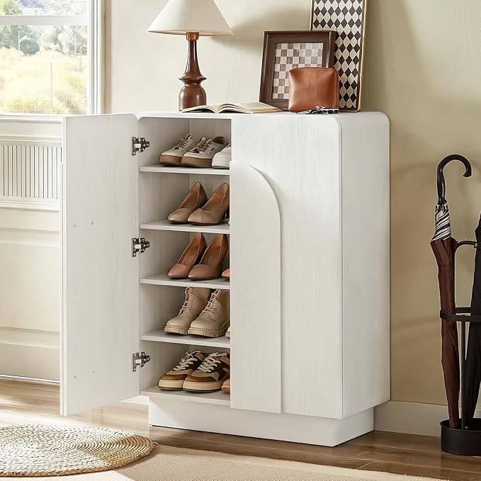 Shoe Storage Cabinet with Doors, Large Shoe Cabinet Storage for Entryway, Wooden 6 Tier Shoe Organizer Cabinets with Adjustable Shelves for Entrance Hallway Living Room Foyer (White)