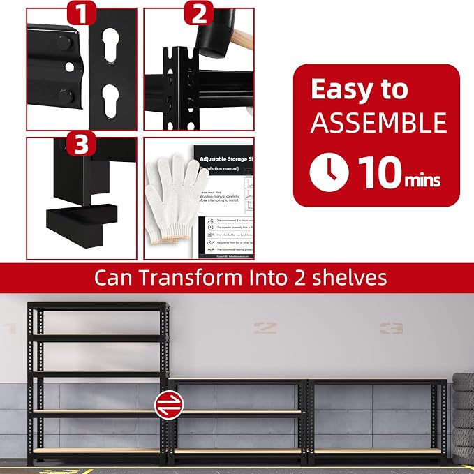 PrimeZone Garage Storage Shelves, 5 Tier Adjustable Metal Shelving | 31.5"W x 16"D x 63"H, Power-Coated Heavy Duty Steel Frame, Detachable, Freestanding Shelf for Kitchen, Pantry, Basement