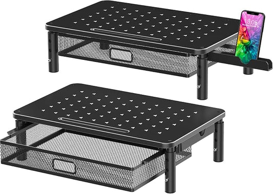 Zimilar 2 Pack Monitor Stand Riser with Metal Drawer, 3 Height Adjustable | Monitor Riser with Phone Holder for Printer, Laptop, Premium Metal Computer Monitor Stand with Storage for 2 Monitors
