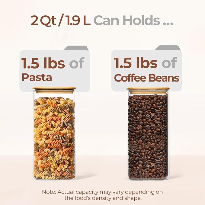 ComSaf Glass Storage Containers With Lids 2 Qt, Set of 3 Cereal Containers | Pantry Storage Container, Rectangle Jar, Glass Cereal Dispenser, Kitchen Canisters, Dry Food, Flour, Sugar, 64oz, BPA Free