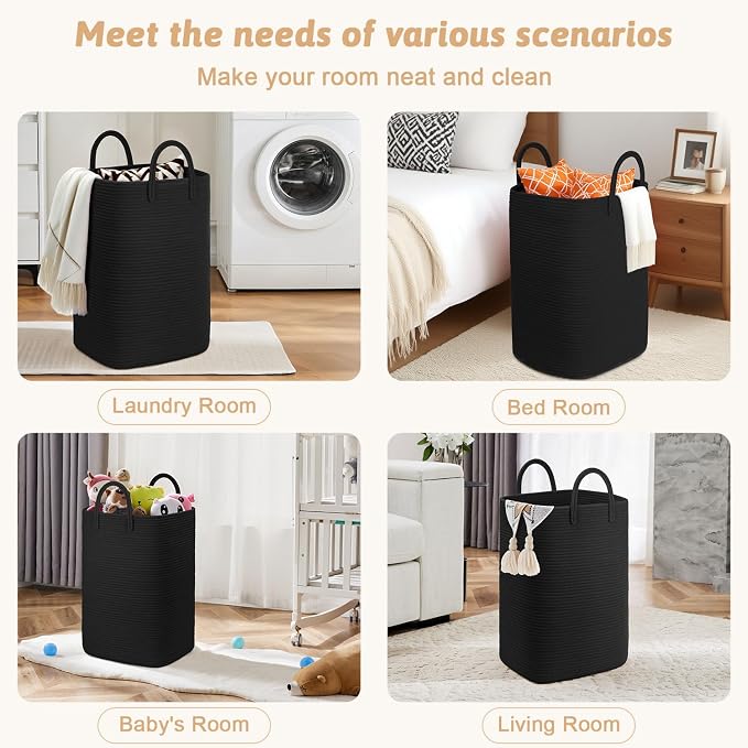 Artfeel Laundry Basket,Woven Cotton Rope Laundry Hamper,100L Versatile Storage for Dirty Clothes,Baby Toys,and Blankets in Bathroom, Nursery,and Living Room