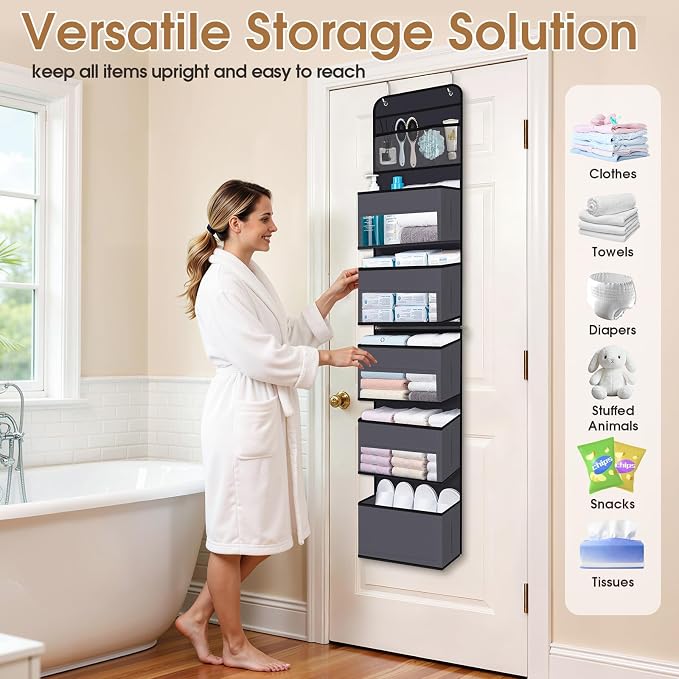 Over The Door Organizer Storage behind Door Hanging Organizer for Nursery | 6 Tier, Detachable, Clear Window, Sturdy Construction, Space-Saving Storage for Closet, Bedroom, Bathroom & Nursery