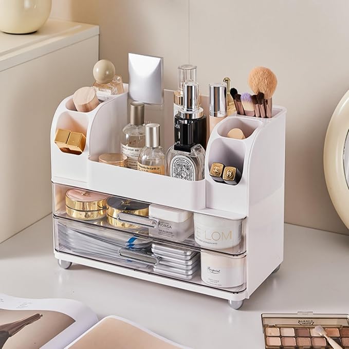 Makeup Organizer,Perfect Bathroom Skincare Organizer,Cosmetic Display Case | Makeup Organizer with Drawers and Brushes Holdere,Easy to Store Your All Beauty Essential