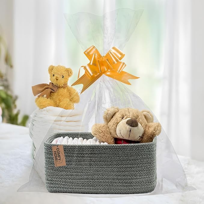COMFY-HOMI 13" x 8.5" x 5.1" Storage Baskets for Organizing | Cotton Rope Woven Basket | Toy Storage Bin Box | Basket for Shelves, Closet Organizer Bin, Decorative Closet Shelf, 3 Pack