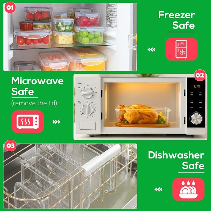 62PCS Thick Food Storage Containers with Airtight Lids for Meal Prep | BPA-Free Plastic Food Container Set for Leftovers, Snacks, Lunch, Fruit, Freezer Storage & Kitchen Organization, Leakproof