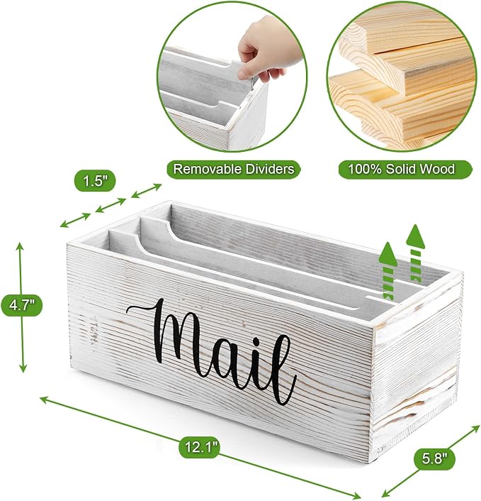 DRASTAR Mail Organizer Countertop, Mail Holder with 3 Slots, Mail Sorter Organizer for Desk, Envelope Holder for Home Office, Retro White