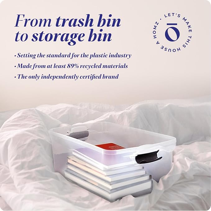 HOMZ 64 Quart Secure Seal Latch Clear Plastic Bin | Stackable & Nestable | Easy Grip Latching Handles | Home, Office, Dorm Room Organization | Grey Handles, 2 Pack | Gray Latches - Stackable Container Boxes for Bedroom, Bathroom, Garage, and Office Org...