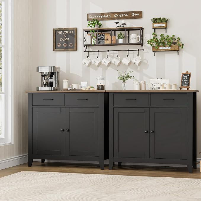 HORSTORS Farmhouse Kitchen Storage Cabinet, Small Buffet, Coffee Bar, Black
