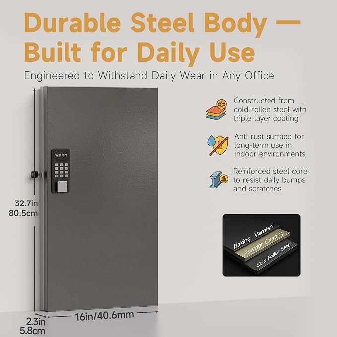 120 Key Lock Box Smart Key Organier Cabinet with Keypad & App for Office | Wall Mounted Lockbox use App, Custom & One Time Password, WiFi (Need W100 Bridge) Unlock for School, Office, Fleet, Hotel