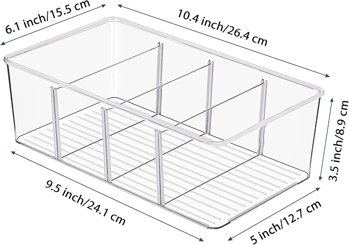 Vtopmart 10 Pack Food Storage Organizer Bins, Clear Plastic Bins for Pantry, Kitchen, Fridge, Cabinet Organization and Storage, 4 Compartment Holder Packets, Snacks, Pouches, Spice Packets