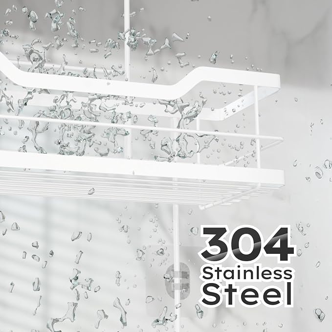 Consumest Over Door Shower Caddy - 2 Tier Shower Shelves Hanging with Soap Holders, Large Capacity Shower Organizer with 4 Hooks, Bathroom Rack and Storage, White