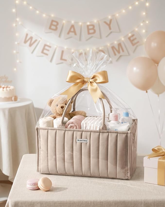 Blissful Diary Baby Diaper Caddy Organizer, Stylish Storage Basket for Newborn Essentials and Diaper Station, Gift for Baby Shower and Registry Must-Have, Sand
