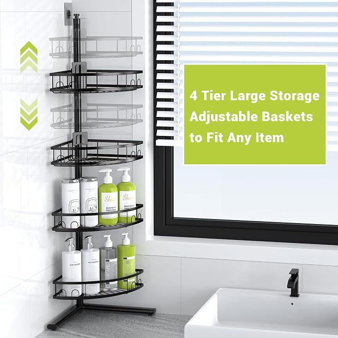 Aitatty Corner Shower Caddy Standing: 4-tier Rustproof Shower Organizer Shelf - Floor Shower Corner Shelf for Bathroom, Renters, Apartment & Dorm