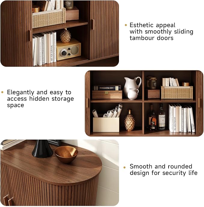 55" Sideboard Buffet Cabinet with Storage, Sliding Door & Adjustable Shelf, Modern Accent Coffee Bar Console Table for Kitchen, Entryway, Walnut