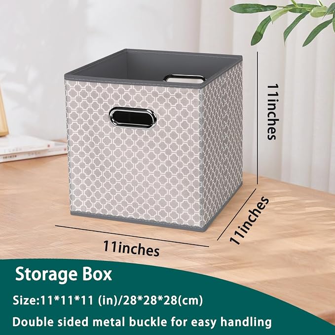 Black Foldable Storage Cubes Bins, Fabric Storage Box Cubes Organizer Baskets with Dual Handles for Home Organizer,Set of 3,(Grey Light)