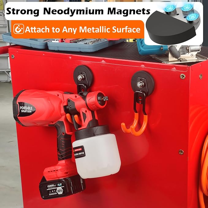 MUTUACTOR Updated Strong Magnet Hooks,20lbs Anti-Scratch Heavy Duty Magnetic Garage Hooks,2PCS Double Storage J-Hooks with Magnetic for Organizing Garden Hose Electric Cables Shovels