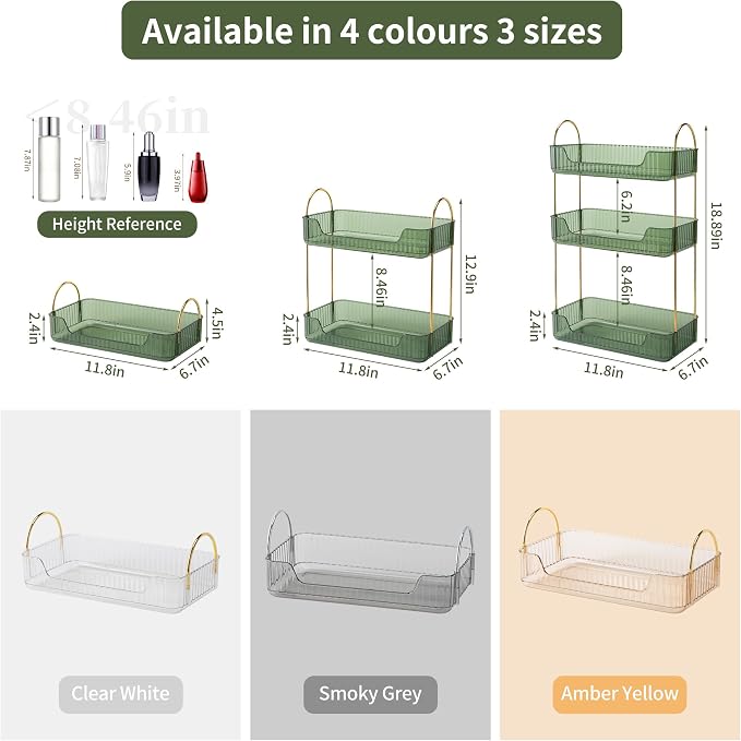 YCIA&DONE Bathroom Organizer Countertop, Makeup Storage, Skincare Cosmetic Tray Shelf, Perfume Holder Rack for Vanity Counter, Large Capacity, Easy to Install, Clean, 1 Tier, Vintage Green