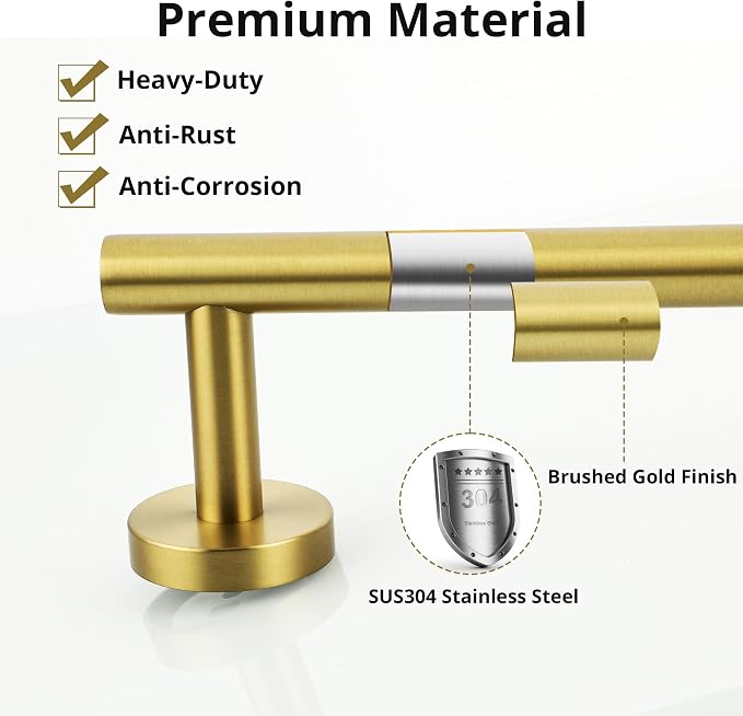 Sayayo Brushed Gold Hand Towel Holder for Bathroom, 12 Inch Towel Bar Towel Rack for Kitchen, Towel Ring Towel Rod Wall Mount SUS304 Stainless Steel (Hanging Length 9-Inch)