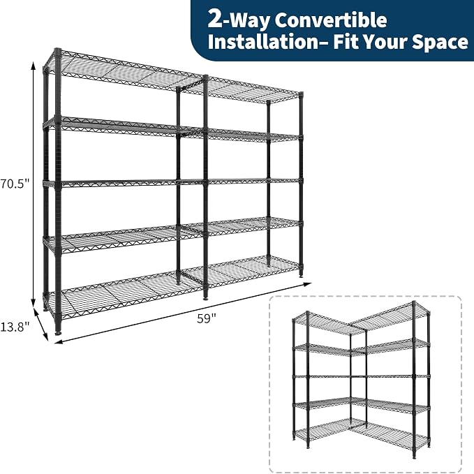 Garvee 5-Tier Storage Shelves 70" H Metal Garage Shelving Unit for Kitchen |