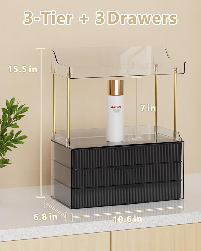 Anylady Bathroom Organizers and Storage, Makeup Organizer (Sturdy Durable Attractive), Ideal for Vanity, Countertop, Counter, Perfume, Skincare, Cabinet, Cosmetic, Dresser Organizer (deep black)
