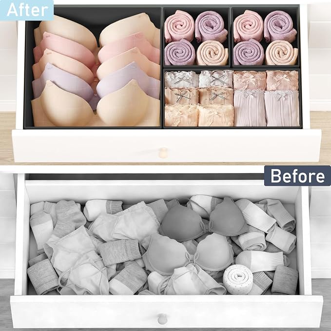 DIMJ Drawer Organizer Clothes 30 Pack - Foldable Baby Organizers and Storage & Closet Organizers for Bedroom, Closet - Nursery Organization Dresser Dividers for underwear, Sock,Bra, Belt, Tie, Black
