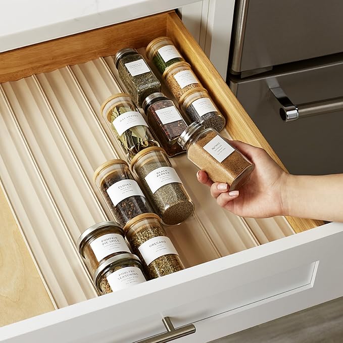 YouCopia SpiceLiner Adjustable Spice Drawer Liner, 10ft Roll, Sandstone, Seasoning and Spices Bottle Organizer Insert