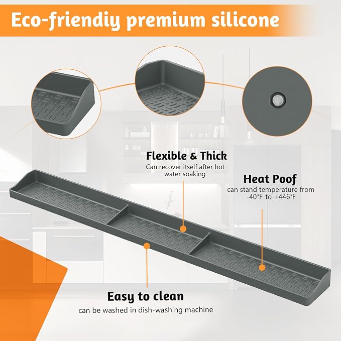 Magnetic Stove Shelf for Back of Stove, 30 Inch Silicone Stove Top Spice Rack for Kitchen Organization, Heat Resistant Over the Stove Shelf with 6 Powerful Magnets, Fits Flat & Curved Stoves- Grey