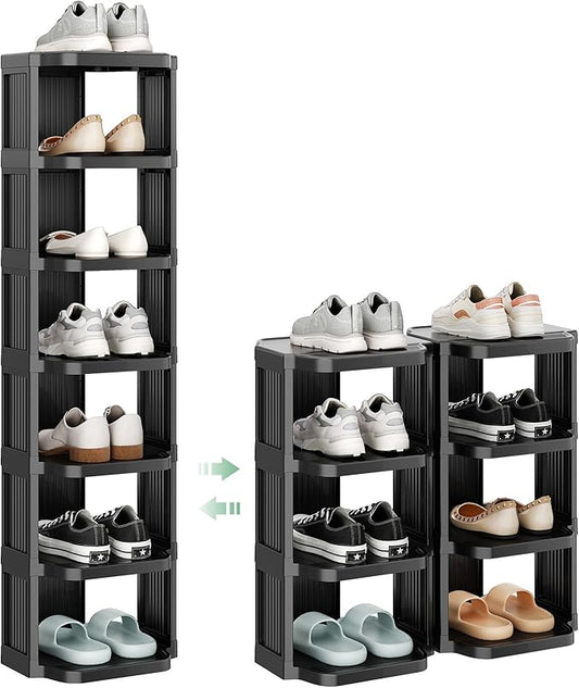 Kitstorack 8-Tier Vertical Plastic Shoe Rack, Freestanding Stackable Storage Organizer for Small Closets and Tight Spaces