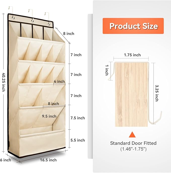 FENTEC 1 Pack Over the Door Shoe Organizers, Hanging Shoe Organizer with Large Deep Pocket Shoe Holder for Closet Shoes Rack for Wall, Over Door Shoe Storage Hold up to 18 Pairs Shoes, Beige