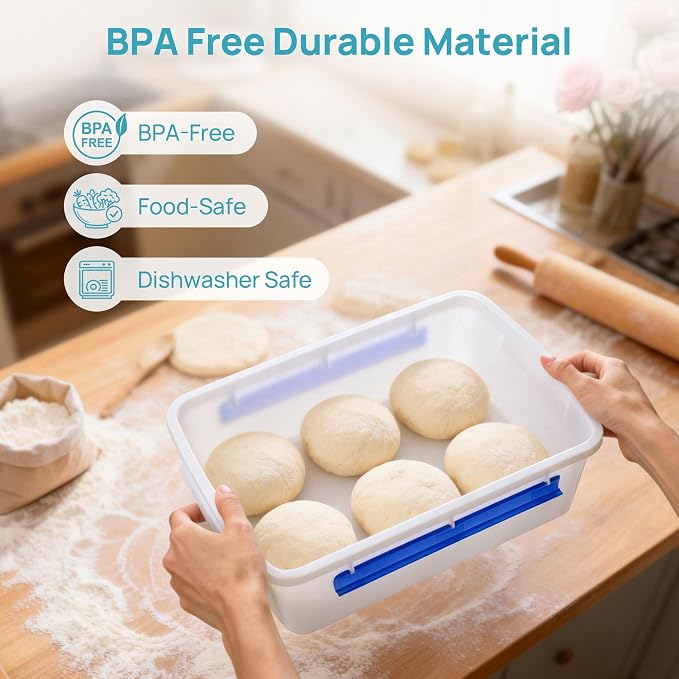 Vtopmart 2 Pcs Pizza Dough Proofing Box with Lids and Latches for 4-6 Balls | BPA Free Food Grade Container, Airtight Snap-on Lids, Stackable & Durable, Versatile Storage for Cookie Buns, Dishwasher-safe