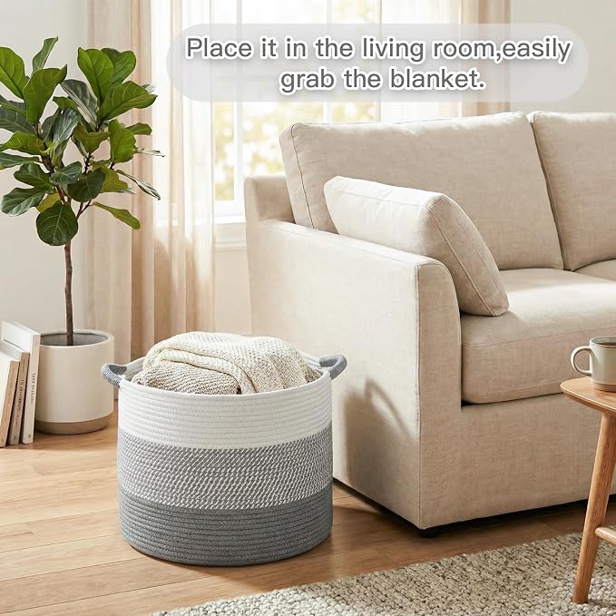Artfeel 100L Large Cotton Rope Basket, Decorative Woven Blanket Storage for Living Room, Boho Toy Storage & Toy Box for Kids, Versatile Laundry Basket & Nursery Hamper for Blankets(Grey)