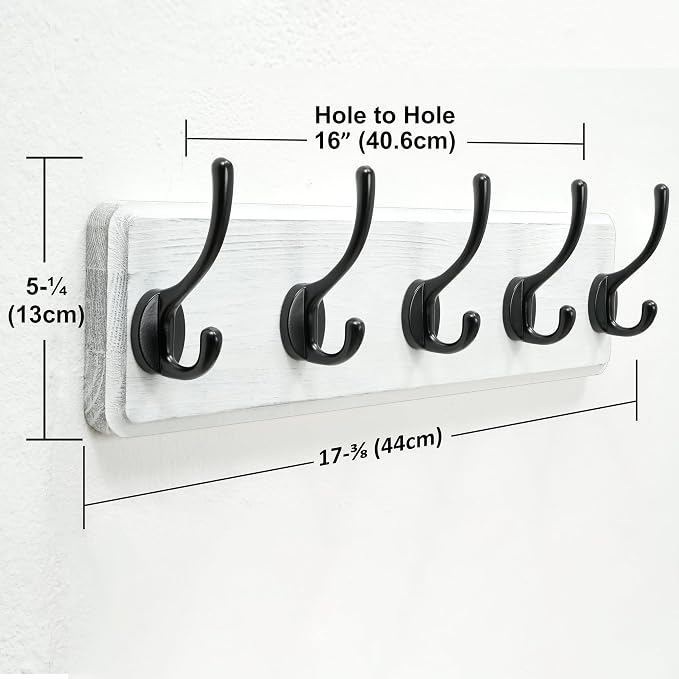 Coat Rack Wall: Patented, Heavy-Duty, 5-Double-Hooks Wooden Wall Mounted Coat Rack Coat Hanger Hook Rail for Winter Coats Hat Jacket Clothing, White & Black, Pack of 2