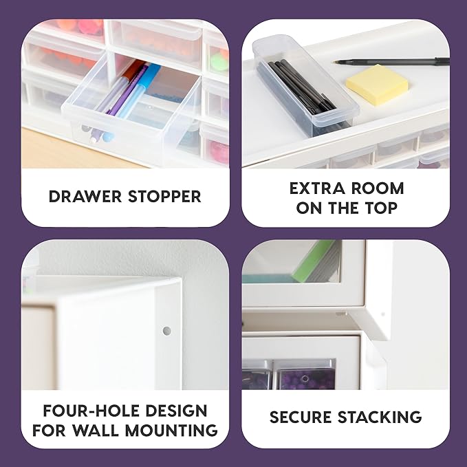 IRIS USA 44-Drawer Small Parts Storage Cabinet, Crafts, Made in USA, White | Wall-mountable, Stackable, Building Bricks, Screws, Nuts & Bolts, Hardware, Garage Tool Storage