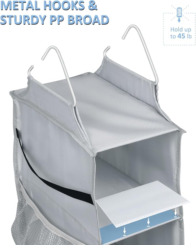 SLEEPING LAMB 8 Shelves Hanging Shoe Rack Hanger, Narrow Hanging Shoe Organizer for Closet Storage Clothes, Gloves, Bags, with 8 Large Mesh Pockets to Hold 16 Pairs Shoes in Dorm, Grey